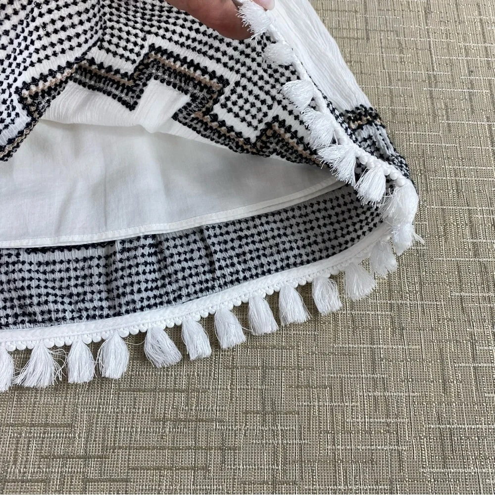 J. Crew White Mini Skirt with Black Embroidery